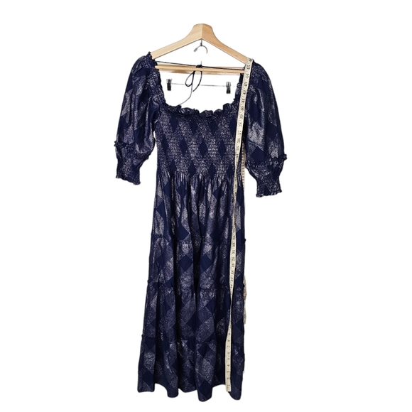 Hill House Nesli Dress Navy Glitter Check Midi Smocked Size XS - Picture 4 of 8